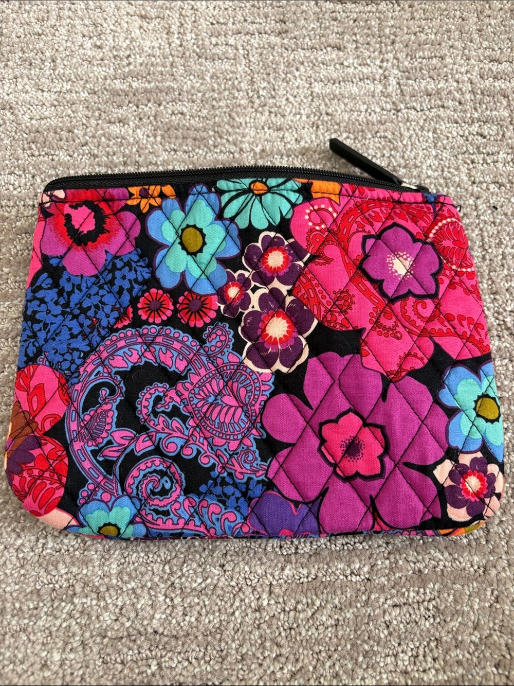 Vera Bradley Quilted Floral Cosmetic Pouch in Pink, Purple & Blue